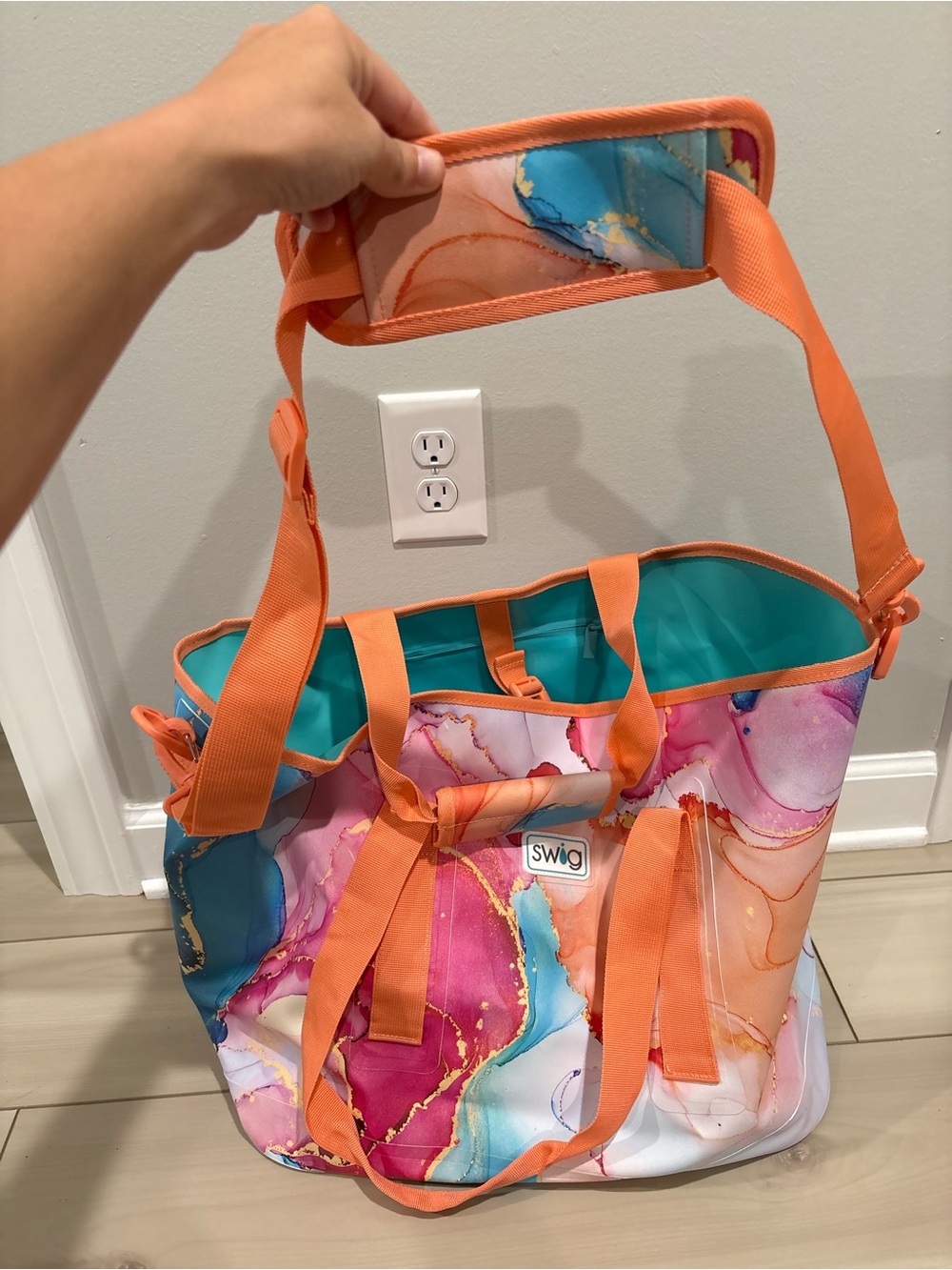 Swig Life Insulated Tote Bag Cooler Marble Watercolor Pink Blue Orange - Picture 6 of 6
